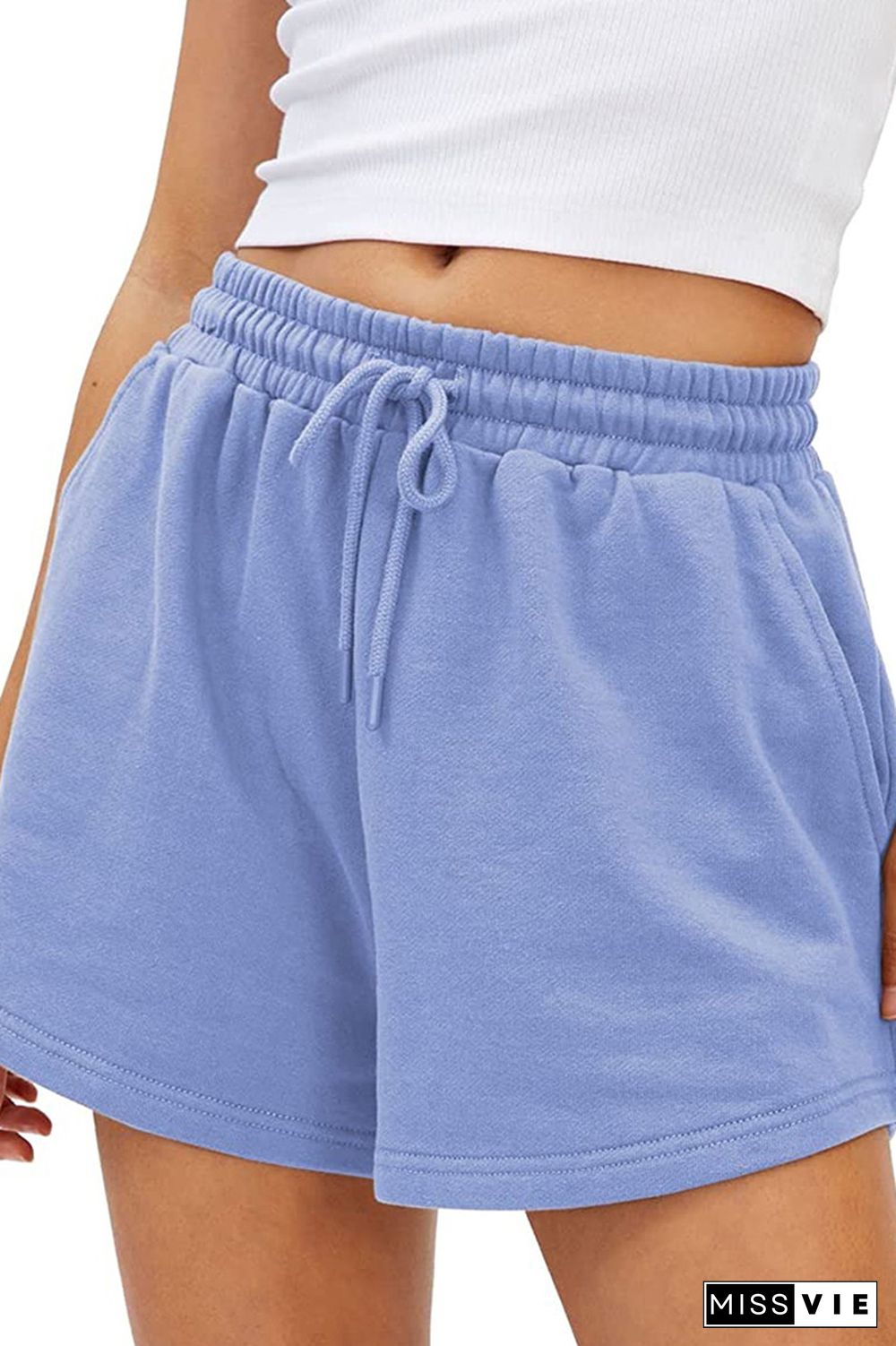 Plain High Waist Drawstring Shorts