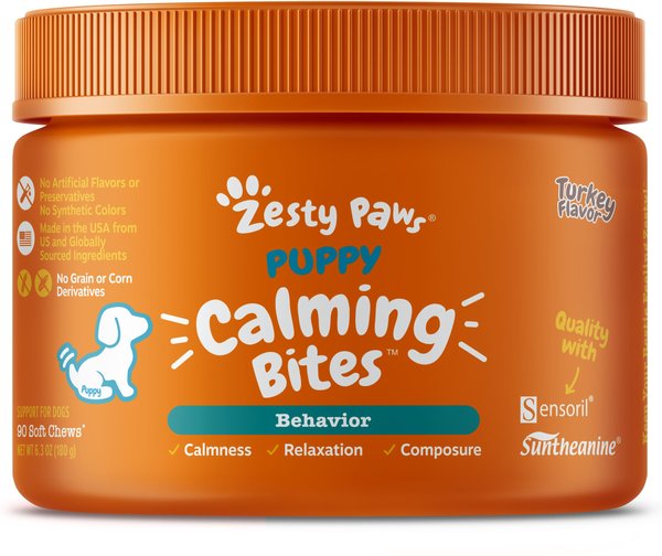 Zesty Paws Puppy Calming Bites Behavior Turkey Flavor Soft Chew Supplement for Dogs， 90 count