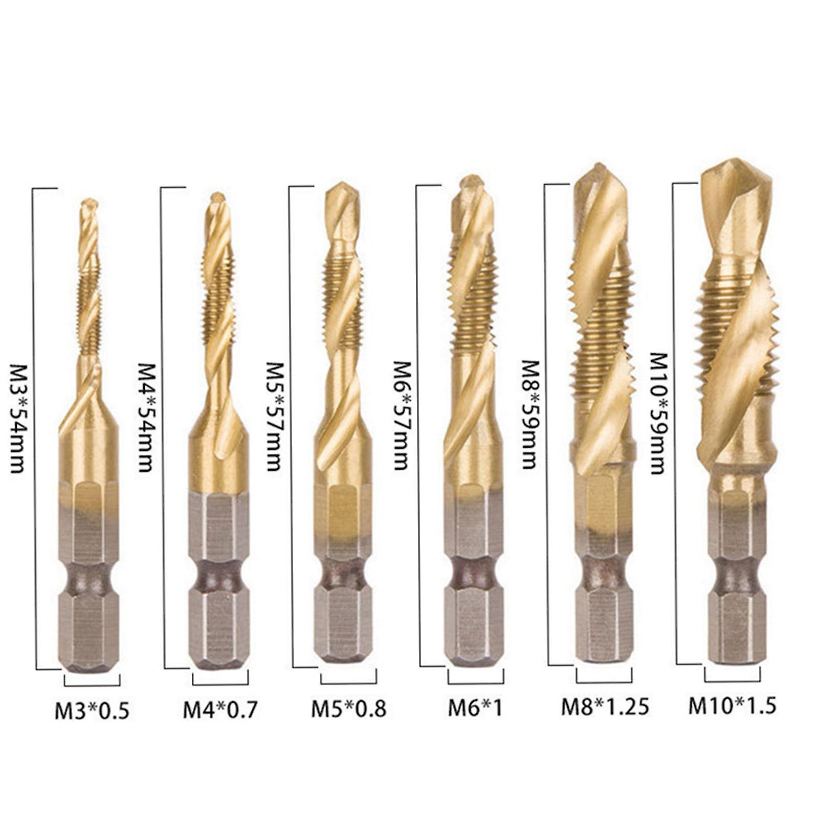 Hexagonal Shank Drilling And Tapping One Compound Wire Tapping Tap Drill Bits High Speed Steel Multifunctional One Compound Tap 6-piece Set 4341 Tap S