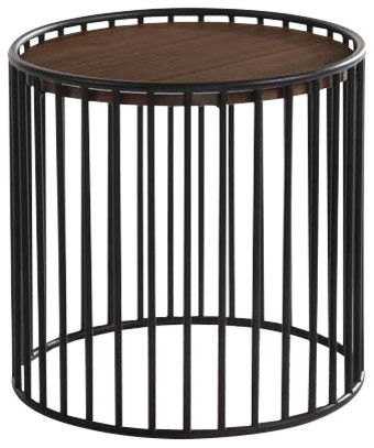 Modrest Bronson Modern Walnut and Black Round Tea Table   Industrial   Side Tables And End Tables   by Vig Furniture Inc.  Houzz