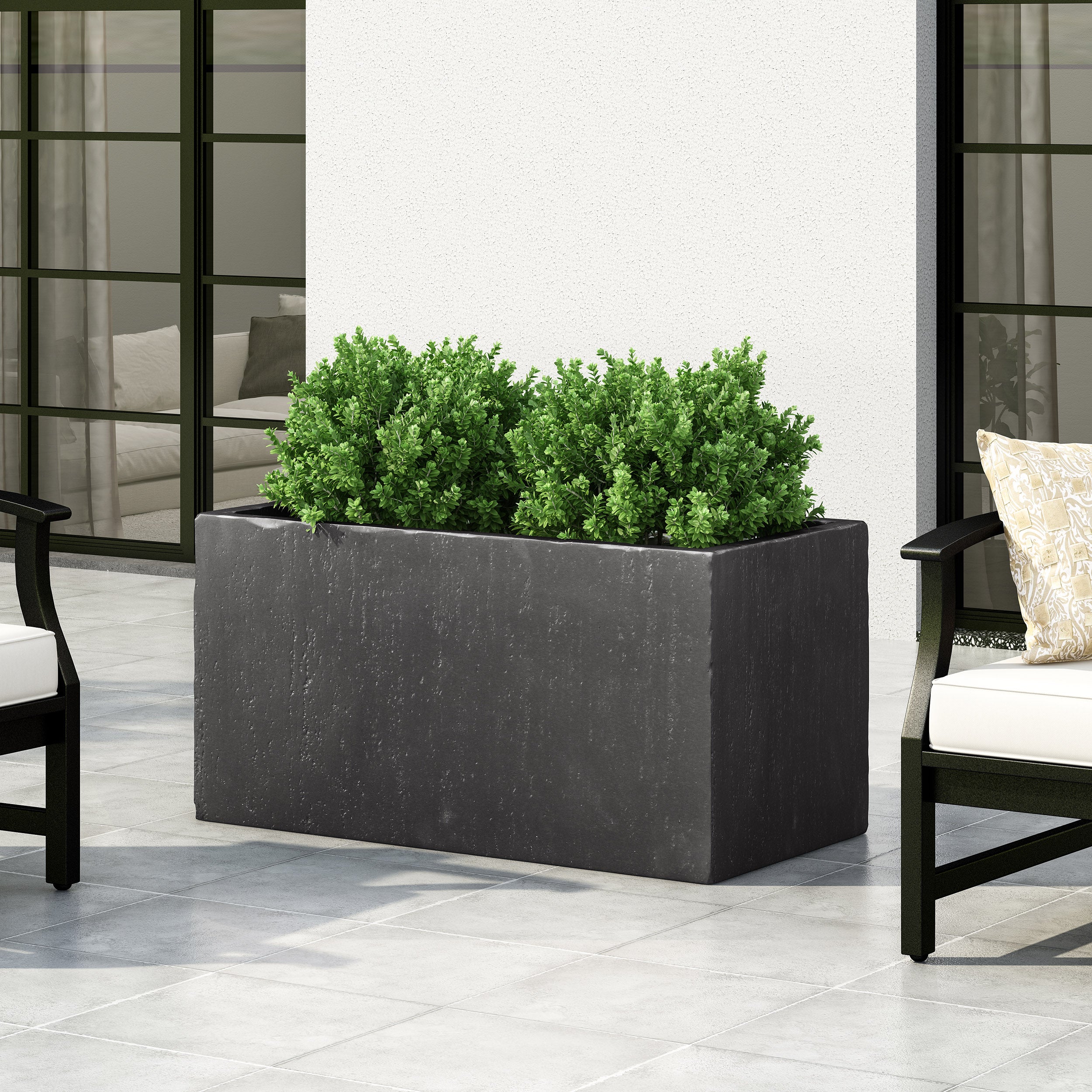 Fardeen Outdoor Modern Cast Stone Rectangular Planter