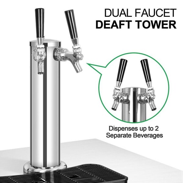 YUKOOL Dual Tap Kegerator， Beer Beverage Dispenser， Beer Cooler Dispenser 5 Gallons， Full Size Keg， 1/4 Keg， 1/6 Keg