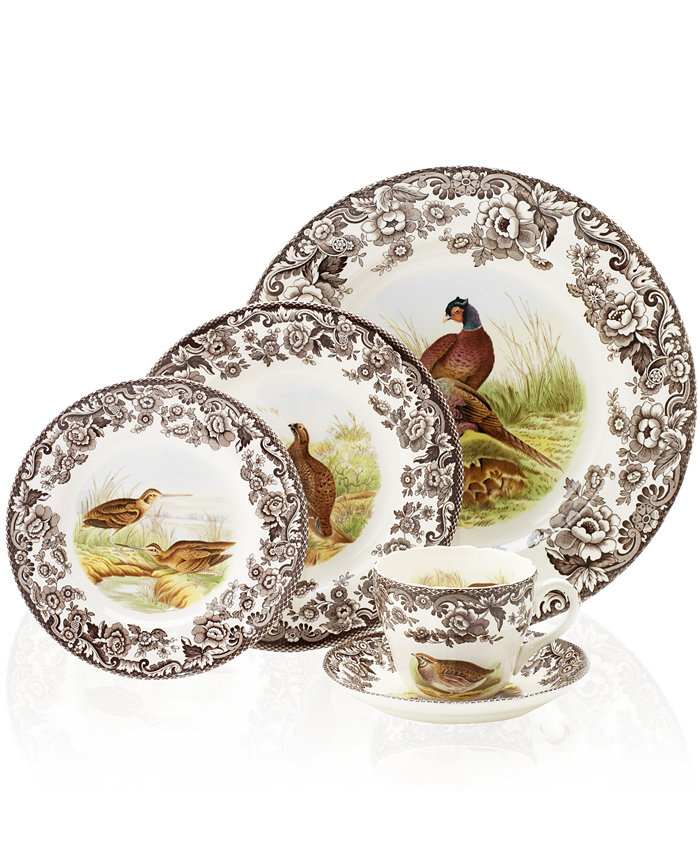 Spode Woodland by 5-Piece Place Setting with Pheasant Dinner Plate