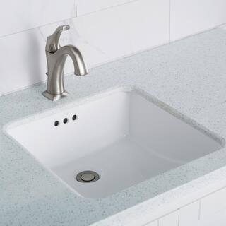 KRAUS Elavo Square Ceramic Undermount Bathroom Sink in White with Overflow KCU-231