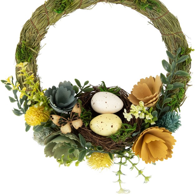 Easter Egg And Bird Nest Wreath With Wooden Flowers