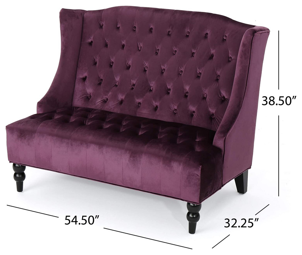 Modern Glam Loveseat  Velvet Seat With Unique Button Tufted Wingback  Raisin   Traditional   Loveseats   by Decor Love  Houzz