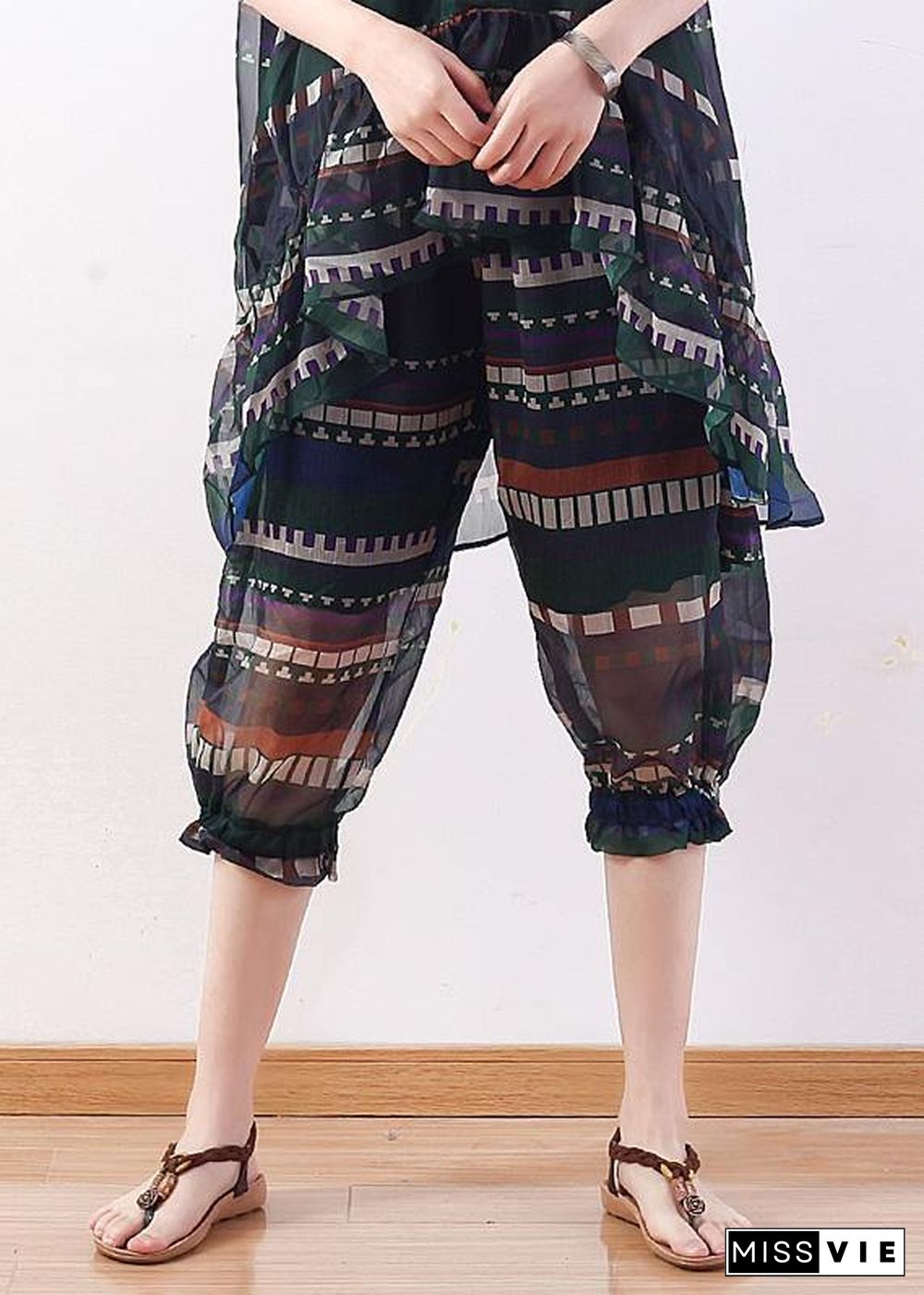 summer new original design loose stripes  chiffon casual seven points harem pants