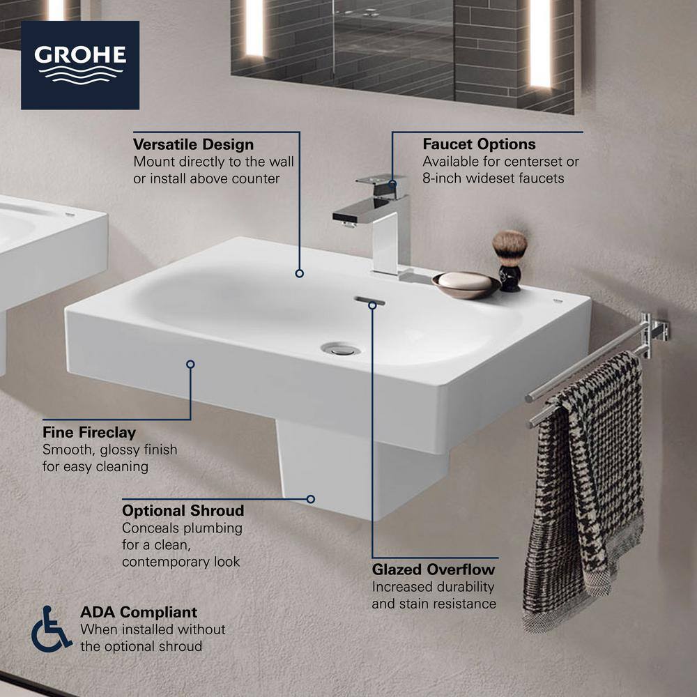 GROHE Eurocube Alpine White Wall Mounted Fireclay Single-Hole Bathroom Vessel Sink 39656000