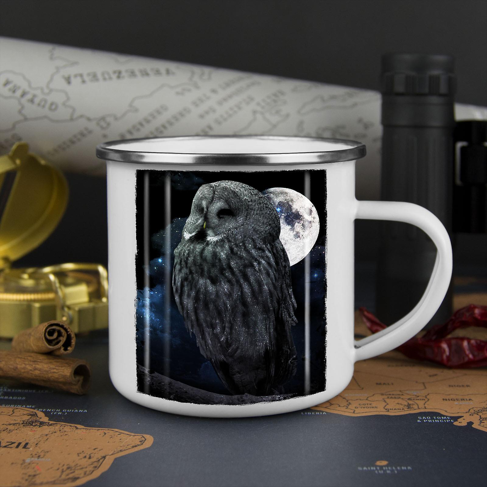 Night Owl Moon Sky NEW WhiteTea Coffee Enamel Mug10 oz | Wellcoda