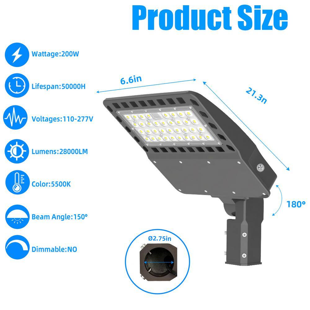 WYZM 1000- Watt Equivalent Integrated LED Bronze 200-Watt Slip Fitter Parking Lot Area Light 5500K 28000 Lumens Dusk to Dawn SB200W-F