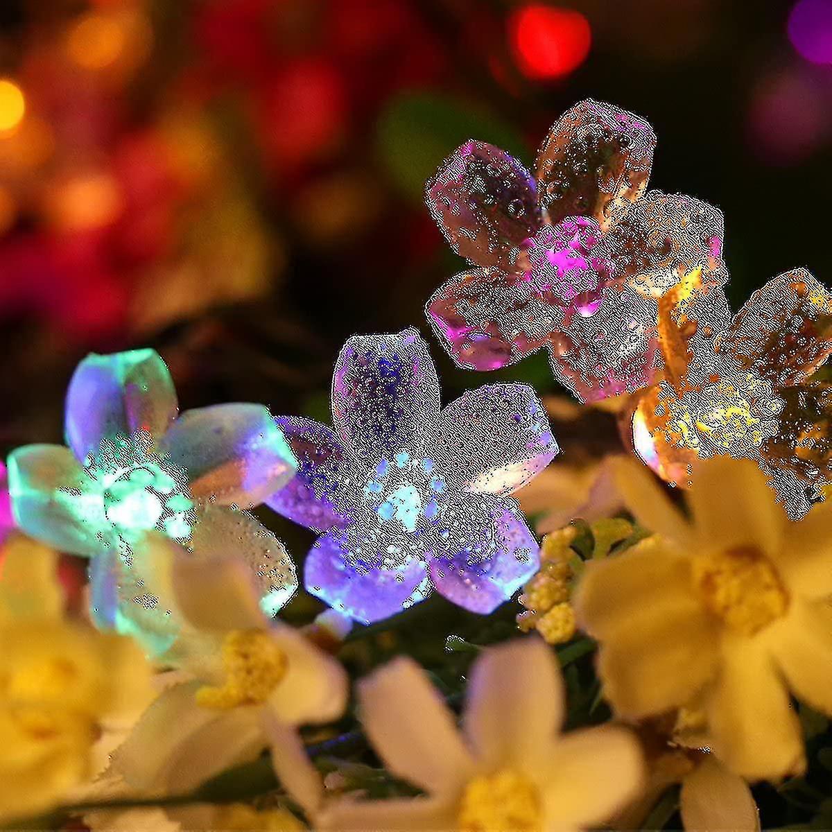 Solar Flower String Lights Outdoor Waterproof， Solar Fairy Lights Cherry Bl