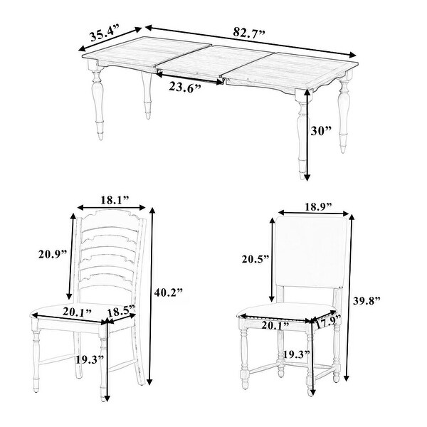 Extendable Dining Table Set W/ Removable Leaf And 6 Dining Chairs