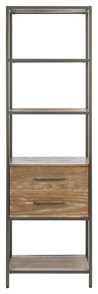 Braden 5 Shelf 1 Drawer Etagere Rustic Oak/ Gun Metal   Modern   Bookcases   by Virgil Stanis Design  Houzz