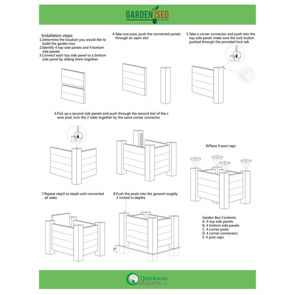 Gardenised White Vinyl Traditional Fence Design Garden Bed Elevated Screwless Raised Planter Box QI003740.B