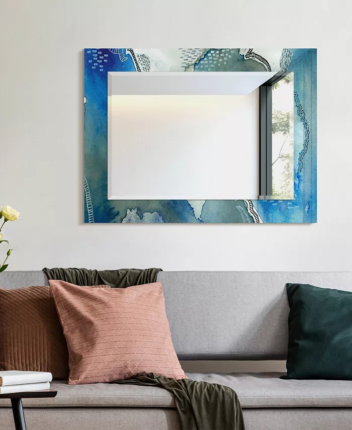 Empire Art Direct Subtle Blues Rectangular On Free Floating Printed Tempered Art Glass Beveled Mirror  40 x 30