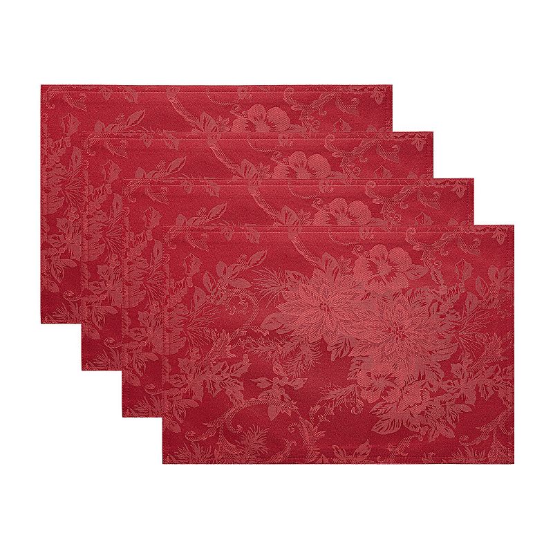 Elrene Home Fashions Poinsettia Elegance Jacquard Holiday Placemat， Set of 4