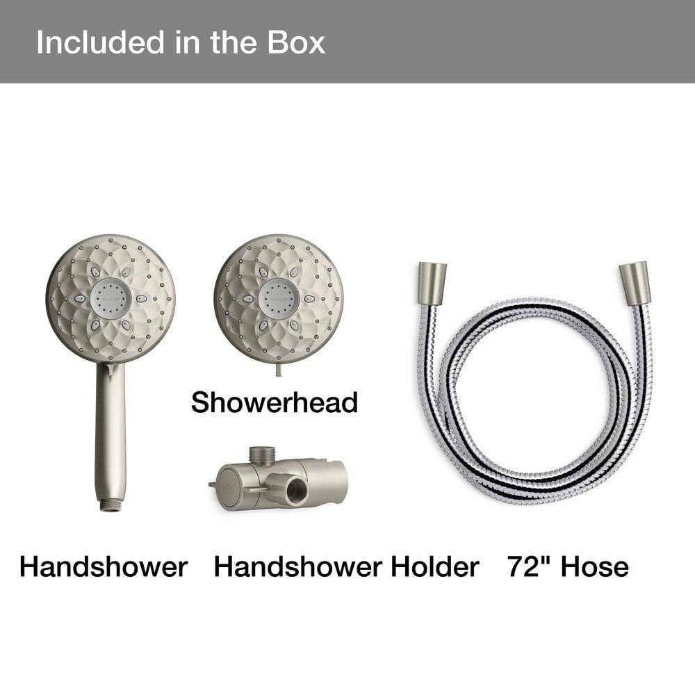 KOHLER Rosewood 6-Spray Patterns 1.75 GPM 4.93 in. Wall Mount Dual Shower Heads in Vibrant Brushed Nickel K-R27216-G-BN