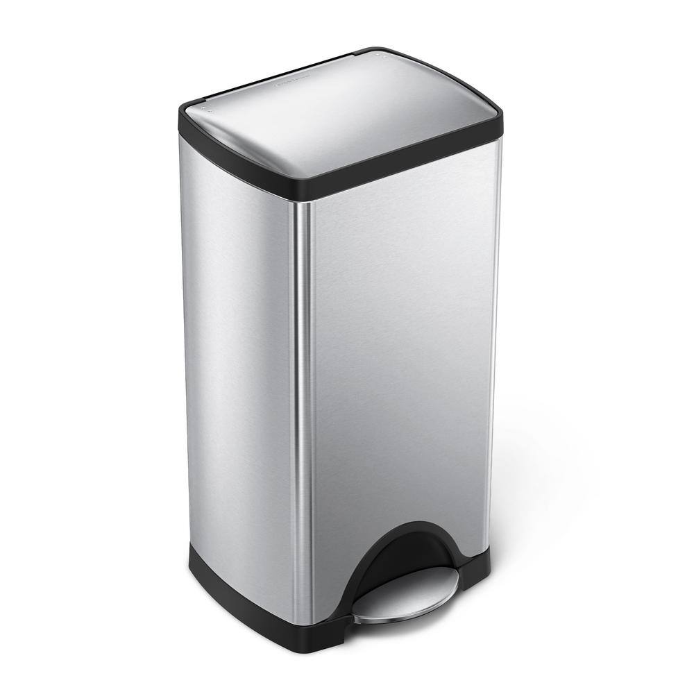 simplehuman 7.8 Gal. Brushed Stainless Steel Rectangular Step Trash Can with Steel Lid CW1832DC