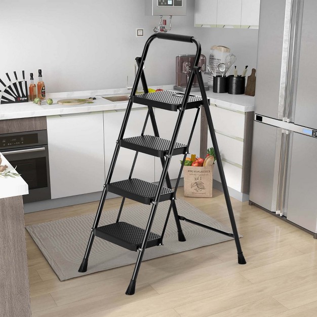 Costway Folding Step Ladder Portable 4 Step Ladder With Safety Handrails amp Anti slip Pedals