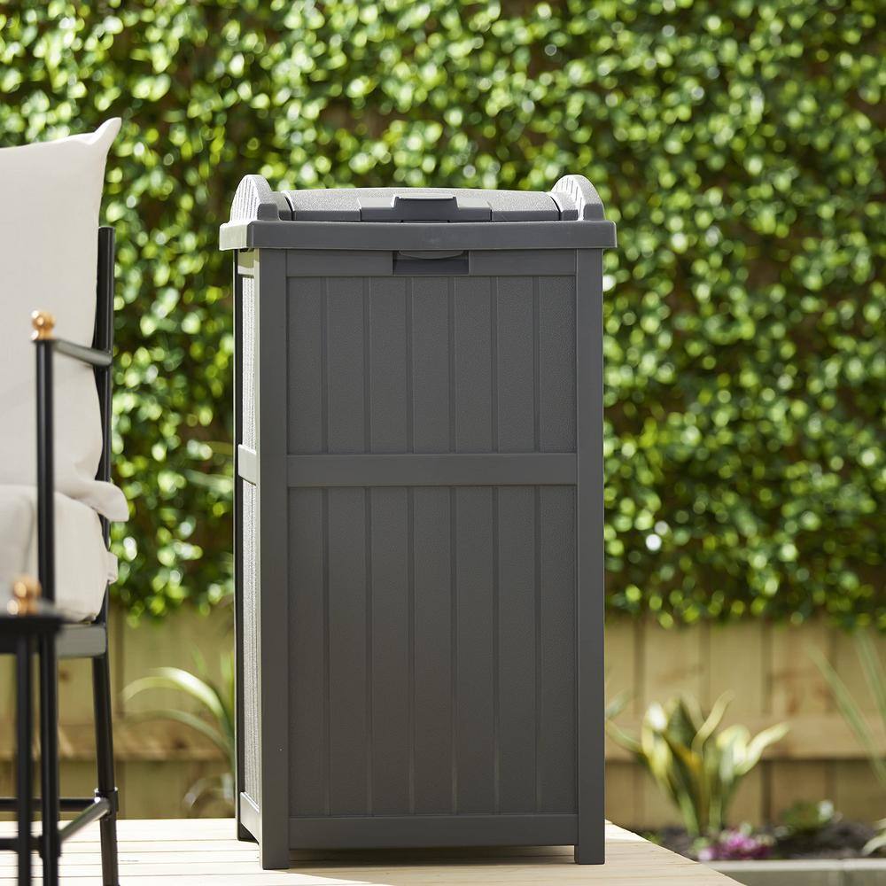 33 Gal. Resin Dark Grey Outdoor Hideaway Patio Trash Can TG33369