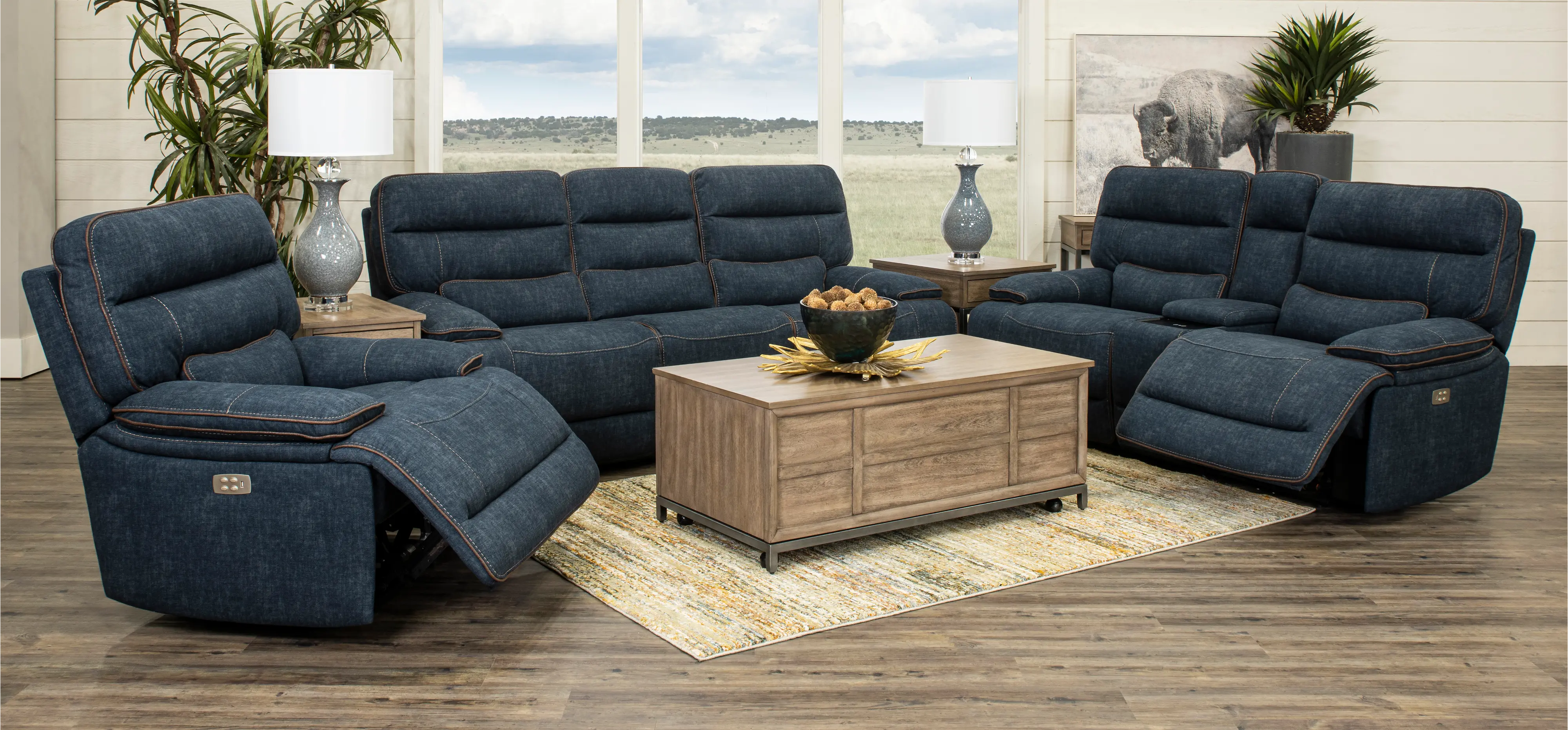 Rock Quarry Blue Power Reclining Sofa