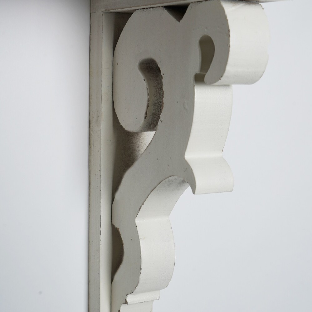 Whitewashed Antique Wood Corbel Wall Shelf Brackets (Set of 2)