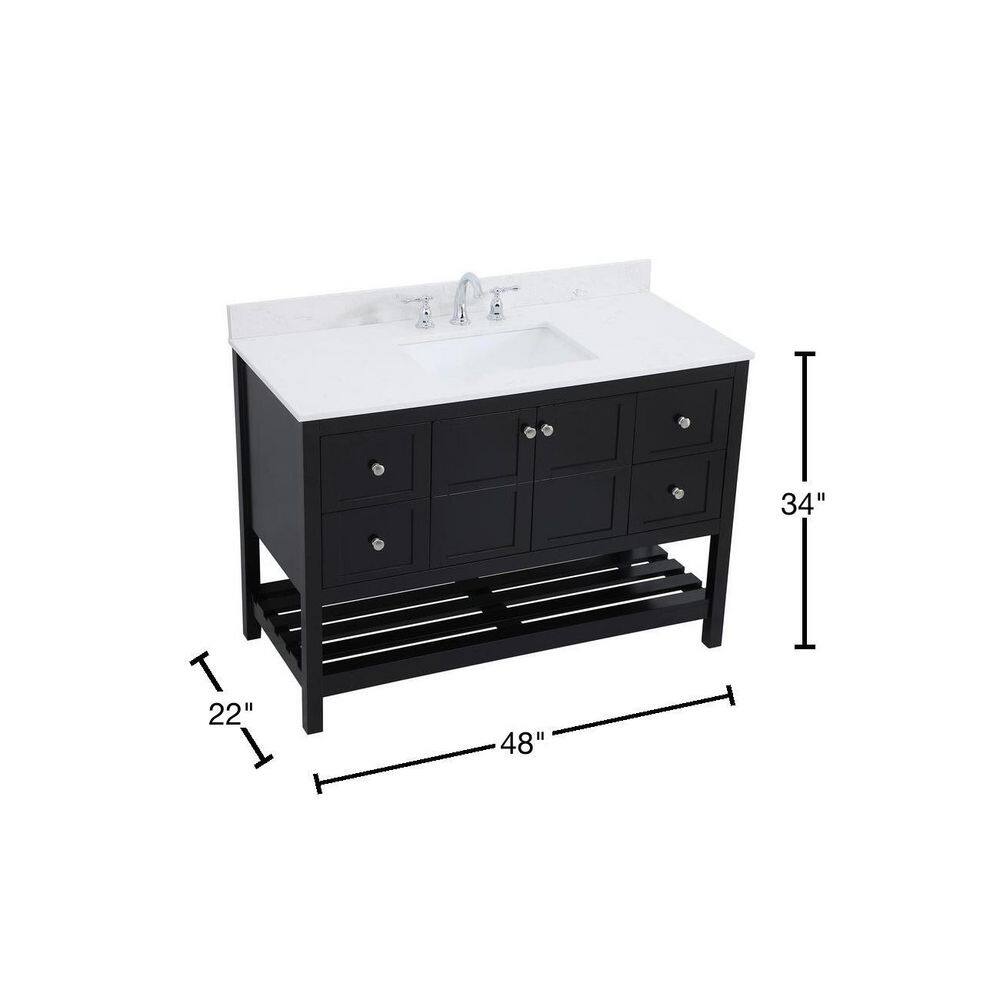 Timeless Home 48 in. W Single Bath Vanity in Black with Quartz Vanity Top in White and Basin with Backsplash TH32848BlackBS