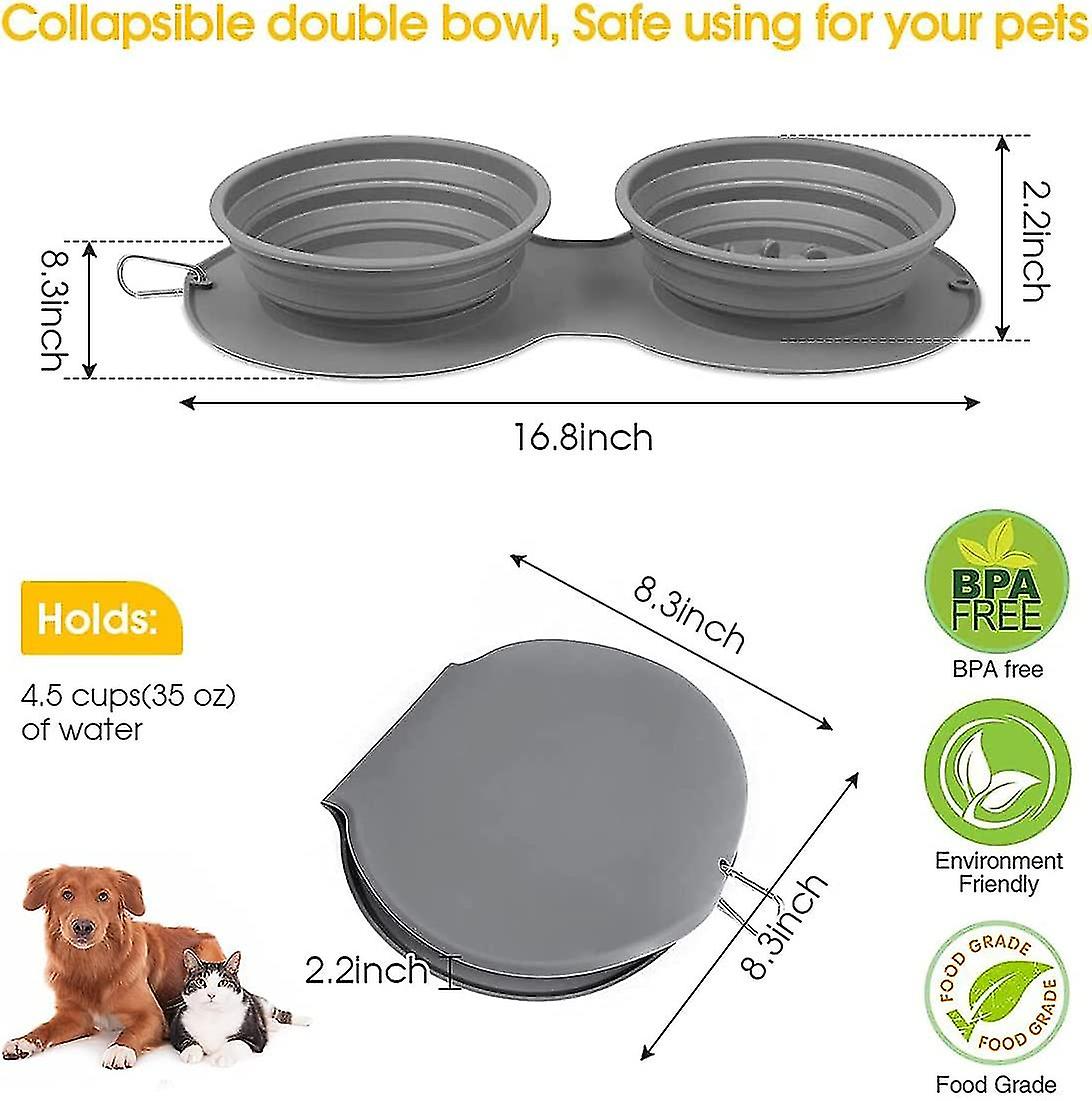 Collapsible Dual Cat Dog Food Bowls Portable Pet Bowls Non-slip Silicone Mat Pet Bowls