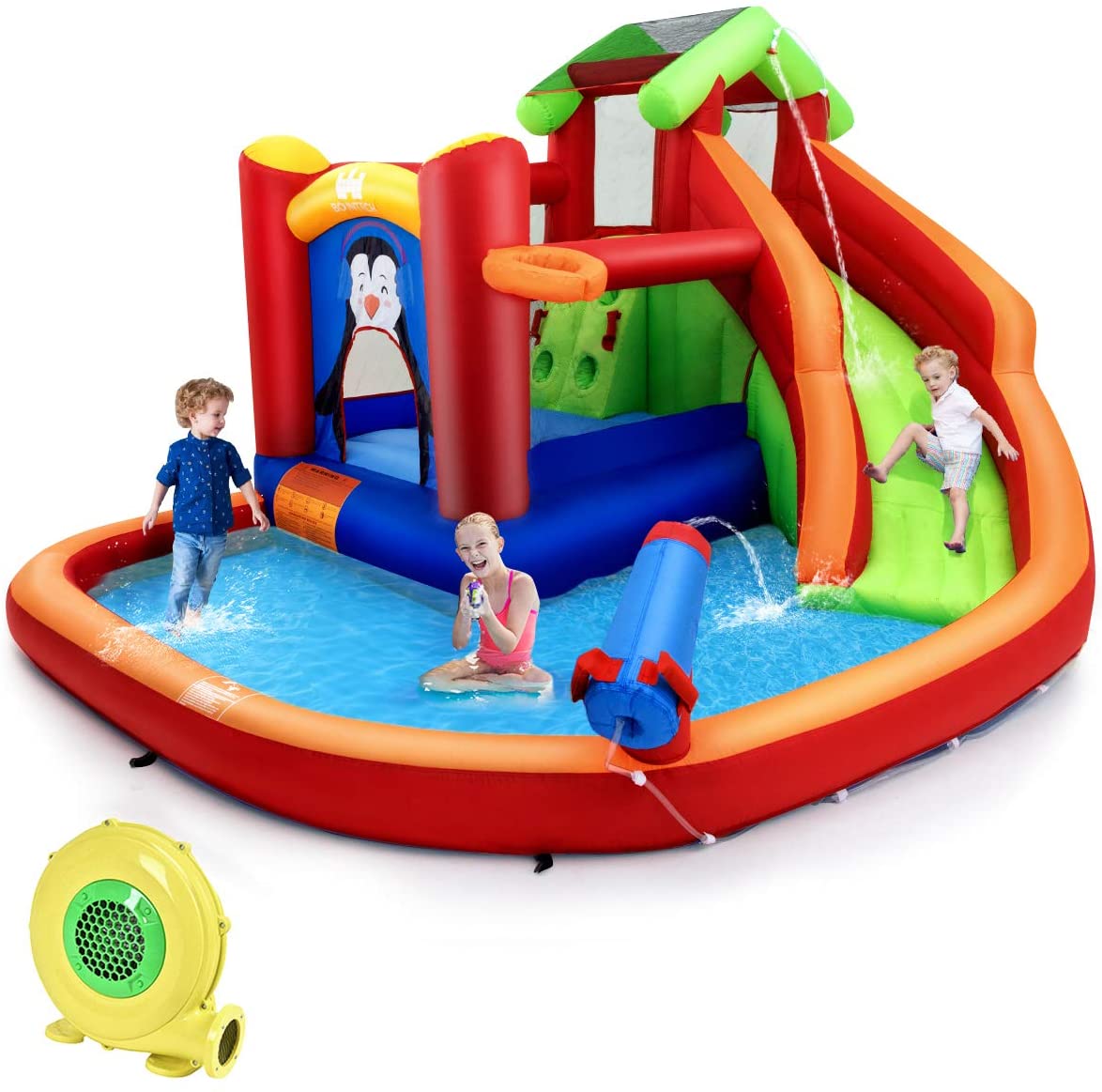 Inflatable Water Slide, 6 in 1 Jumping Bounce House/ With Air Blower