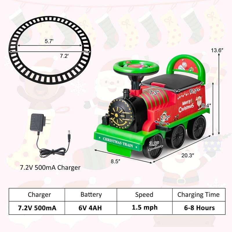 6V Kids Ride on Train with Tracks & 6 Wheels, Battery Powered Electric Ride On Toy with Lights & Music