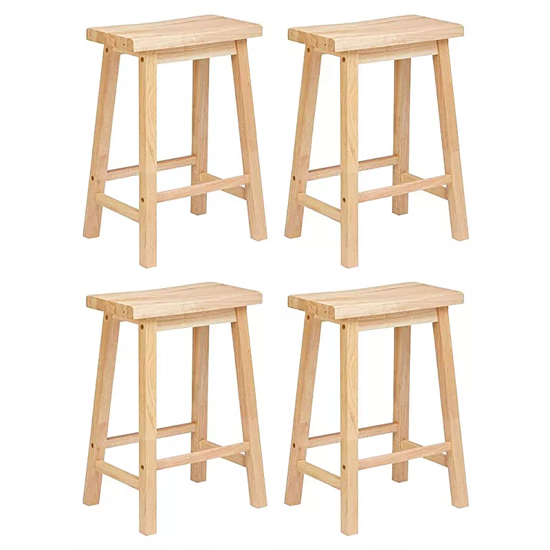 Pj Wood Classic 24 Inch Saddle Seat Kitchen Bar Counter Stool， Natural (4 Pack)