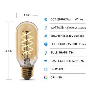 Feit Electric 40-Watt Equivalent T14 Dimmable Spiral Filament Amber Glass E26 Vintage Edison LED Light Bulb Warm White T1440SLEDHDRP