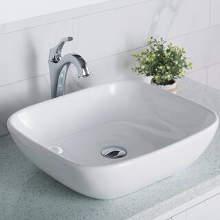 KRAUS Elavo Soft Square Ceramic Vessel Bathroom Sink in White KCV-127