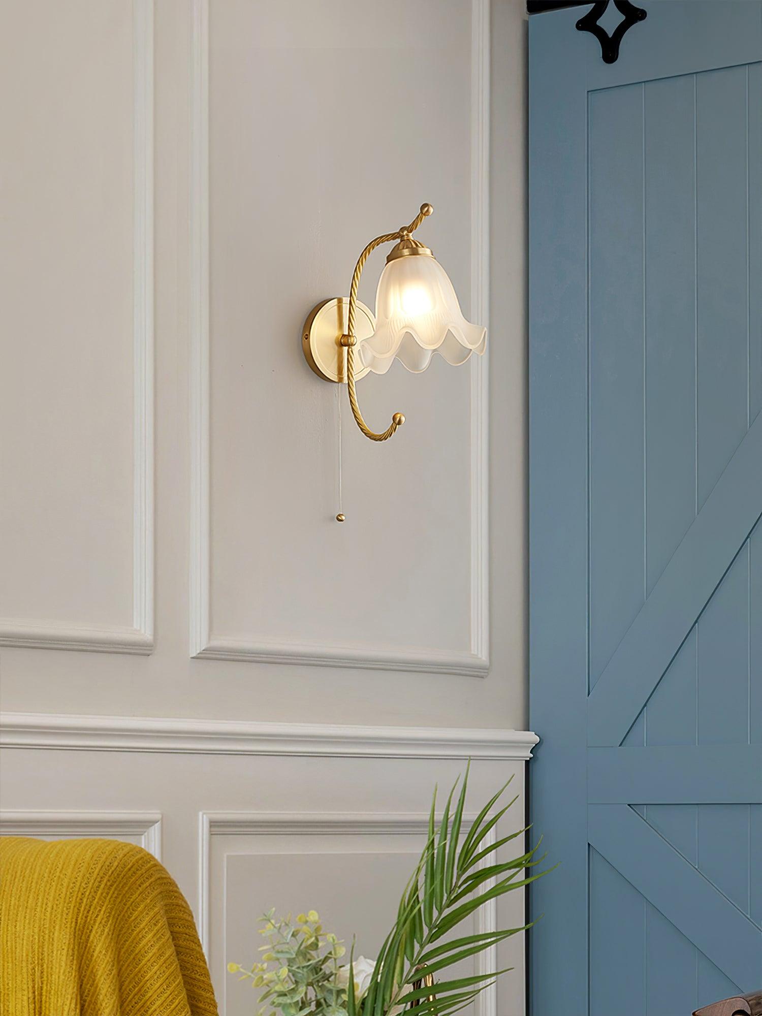 Curved Gooseneck Brass Glass Sconce