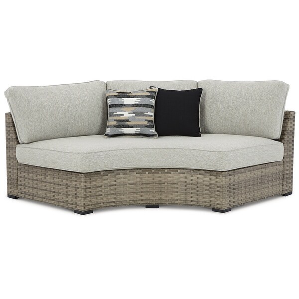 Signature Design by Ashley Calworth Brown/Beige Curved Outdoor Loveseat with Cushion