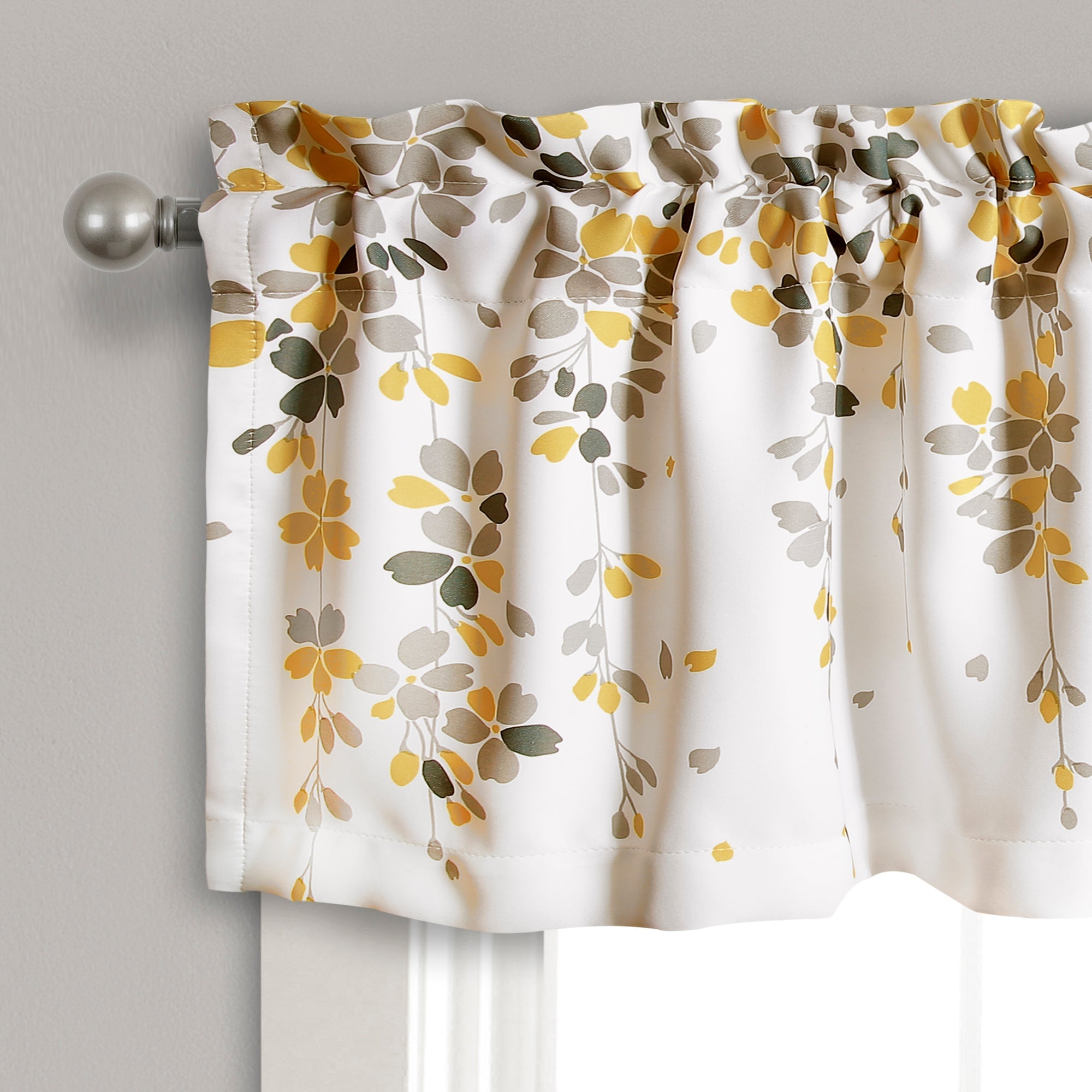 Lush Decor Weeping Flower Room Darkening 18" x 52" + 2" Header Floral Yellow 100% Polyester 3" Rod Pocket Single Valance