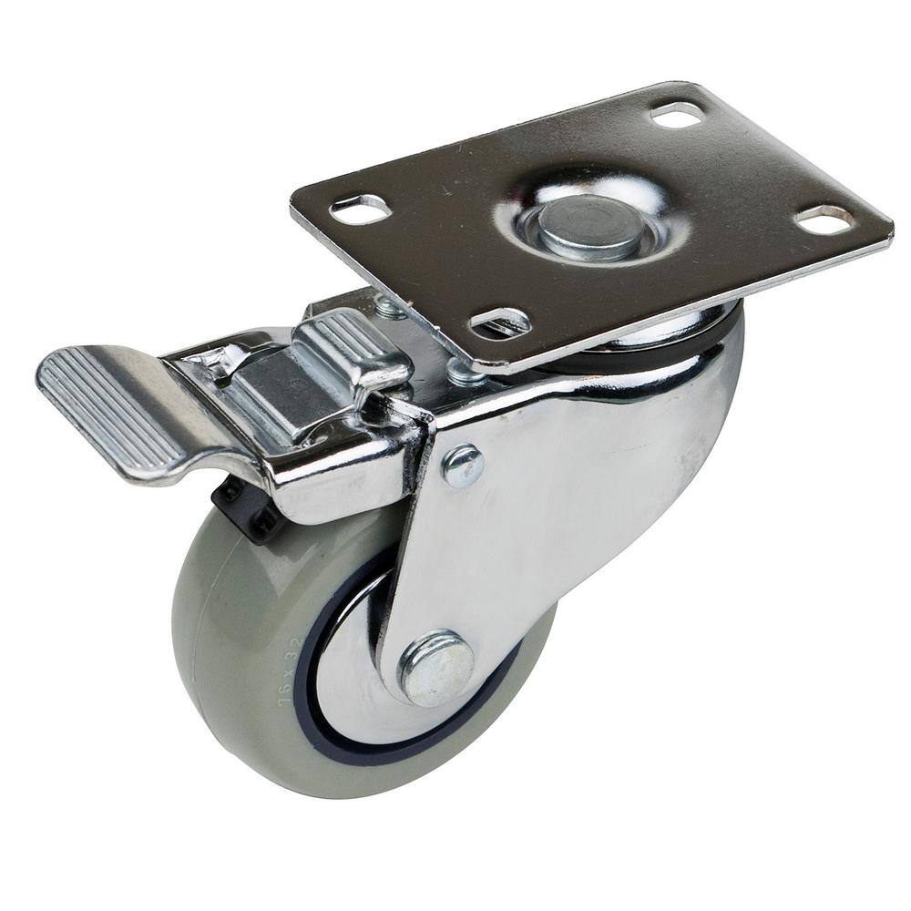 POWERTEC 3 in. Dia Swivel Double Lock Polyurethane Plate Caster in Gray (4-Pack) 17208