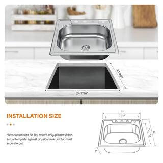 Glacier Bay Drop-In Stainless Steel 25 in. 4-Hole Single Bowl Kitchen Sink VT2522A16