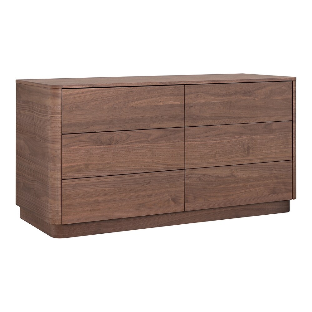 Aurelle Home Rome Modern 6 drawer Rounded Oak Nightstand