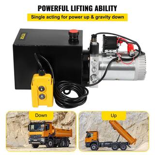 VEVOR 8 qt. 12-Volt Hydraulic Power Unit Pump Hydraulic Dump Trailer Pump DC Single Acting for Stackers Lifting Platforms 8LCZYYBTXDZY00001V0