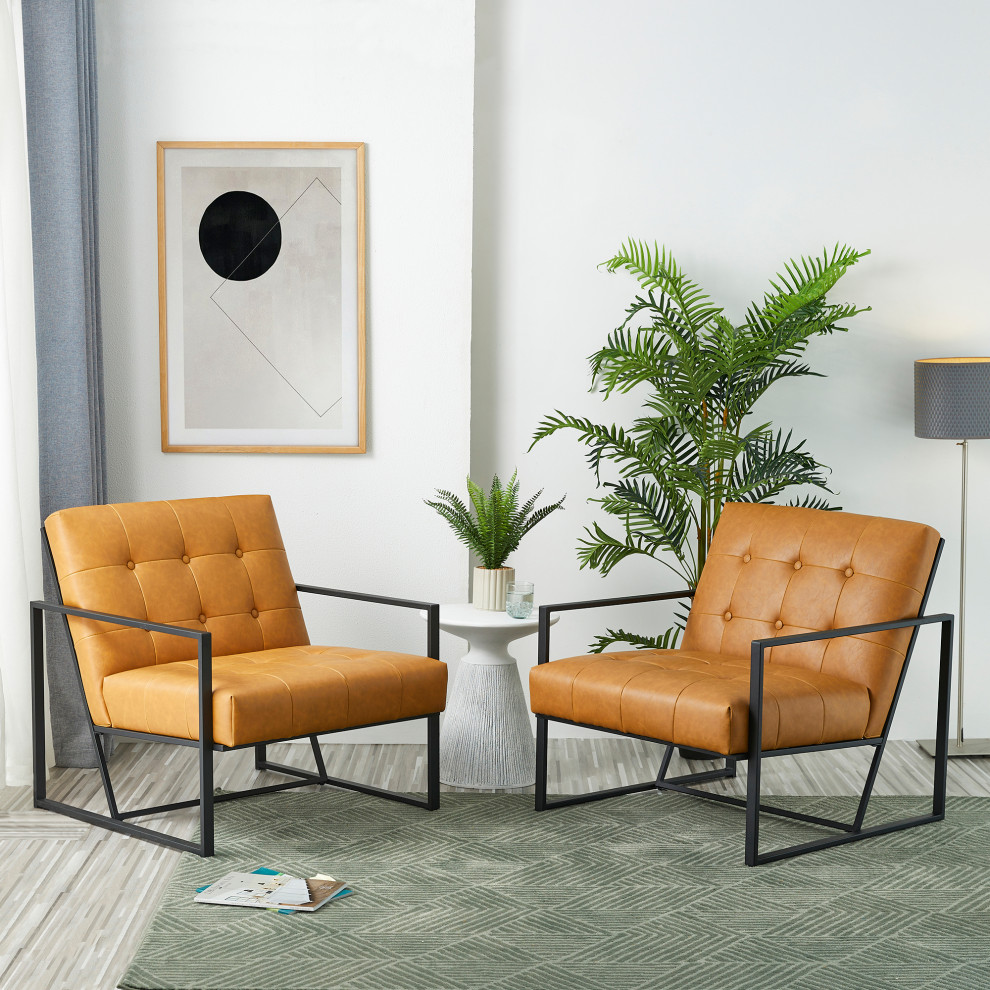 Set of 2 31.50 quotH Camel PU Leather Arm Chair   Industrial   Armchairs And Accent Chairs   by Glitzhome  Houzz