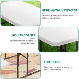 DEXTRUS 21.26'' H White Folding Outdoor Picnic Table with Weather Resistant Resin Tabletop and Stable Steel Frame HDLPT0003187AV