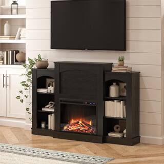 Ameriwood Home Elk Grove 61.02 in. Freestanding Electric Fireplace with Bookshelves in Black Oak HD38318