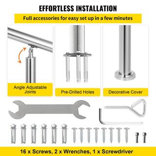 VEVOR Stainless Steel Handrail 220 lbs. Load Handrail for Outdoor Steps Fits 2 to 3 Steps with Screw Kit BXGTFSLZ100CM5VIHV0