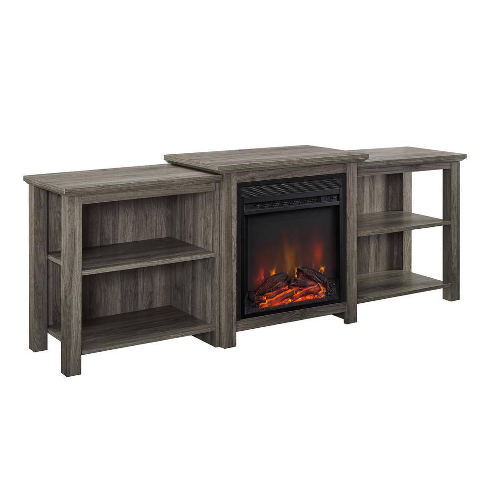 Welwick Designs 70 in. Slate Gray Composite TV Stand with Electric Fireplace (Max tv size 78 in.) HD8209