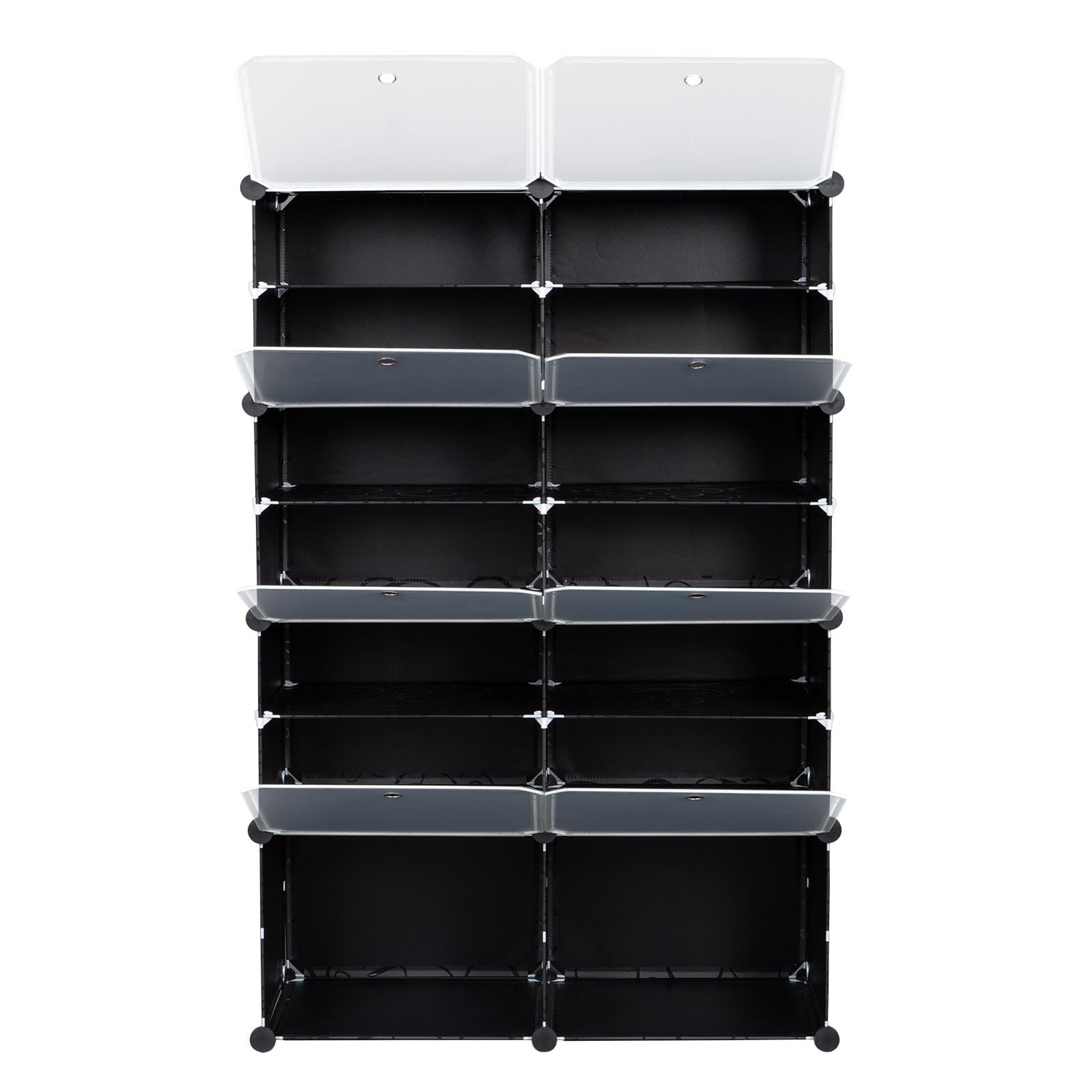 Zimtown 7-Tier 14 Cube Modular Cabinet Shelving Expandable with Doors， Plastic Shoe Rack Organizer for Heels， Boots， Boots