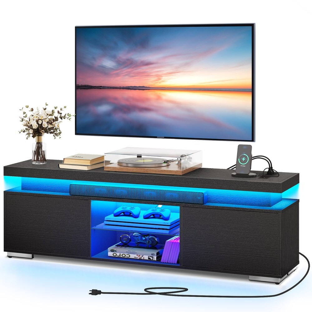 Modern LED Entertainment Center TV Stand Media Console with Power Outlets USB Port