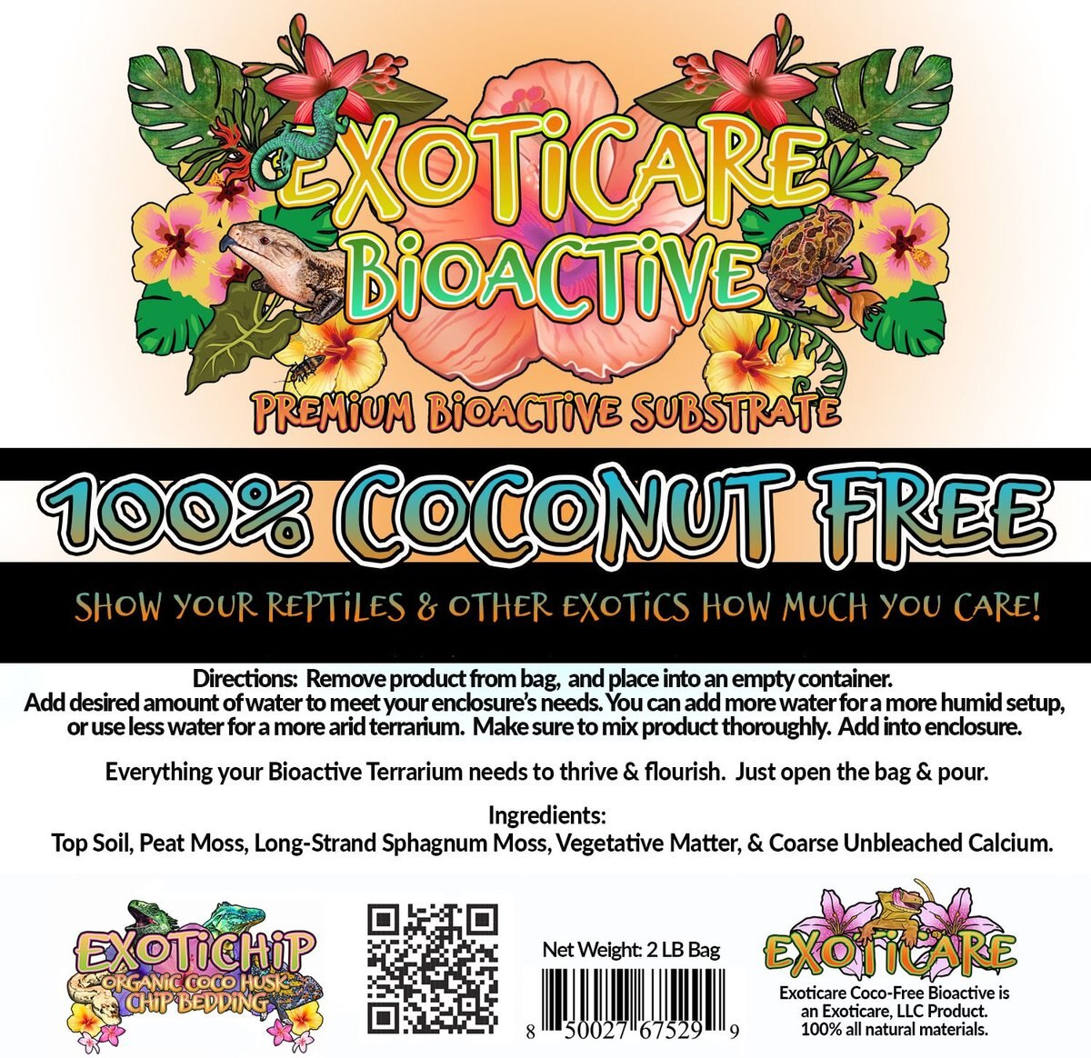 Exoticare Bioactive Coconut-Free Complete Mix Reptile Bedding， 2-lb bag