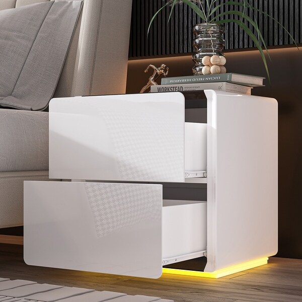 LED Nightstand White Modern Nightstand LED Night Stand Bedside Table - - 37499073