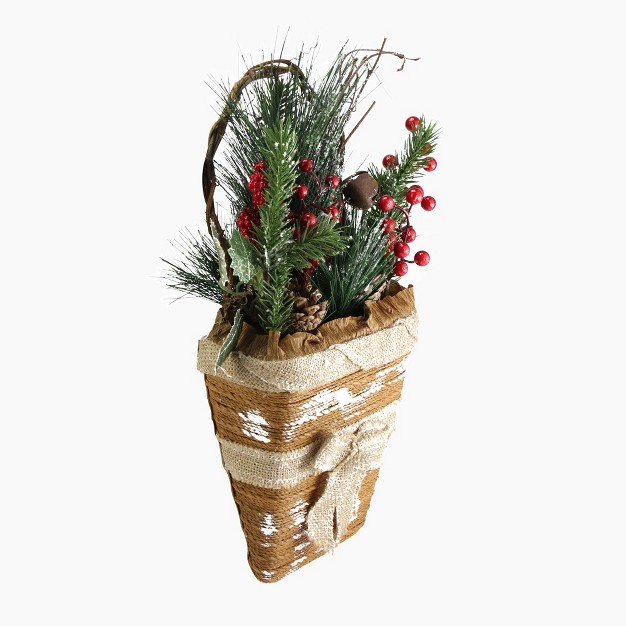 Brown And Green Frosted Pine Cones Artificial Christmas Basket